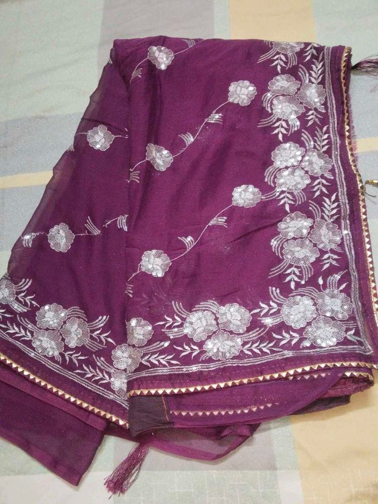 Elegant Purple Embroidered saree