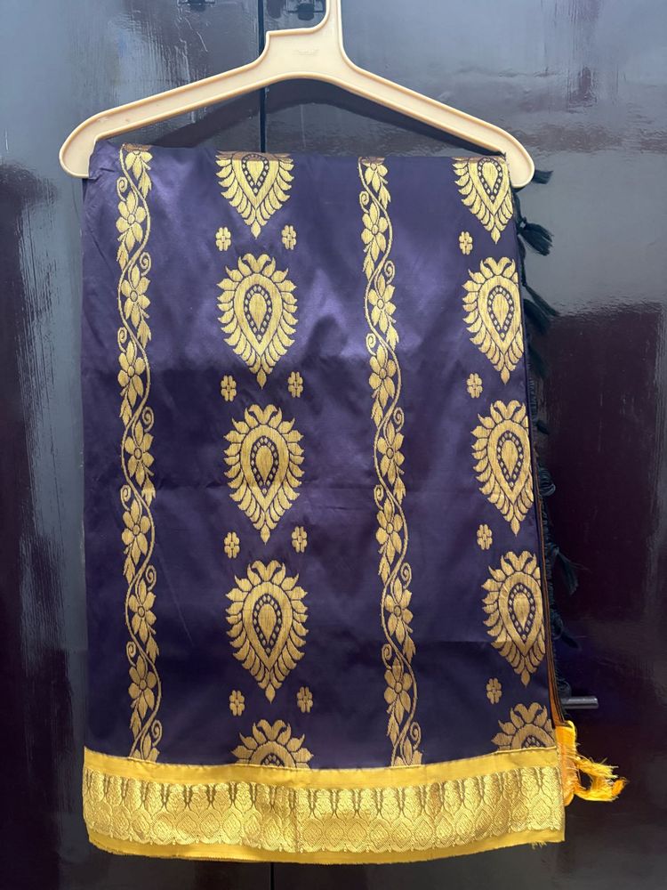 Elegant Dark Purple Saree with Gold Zari