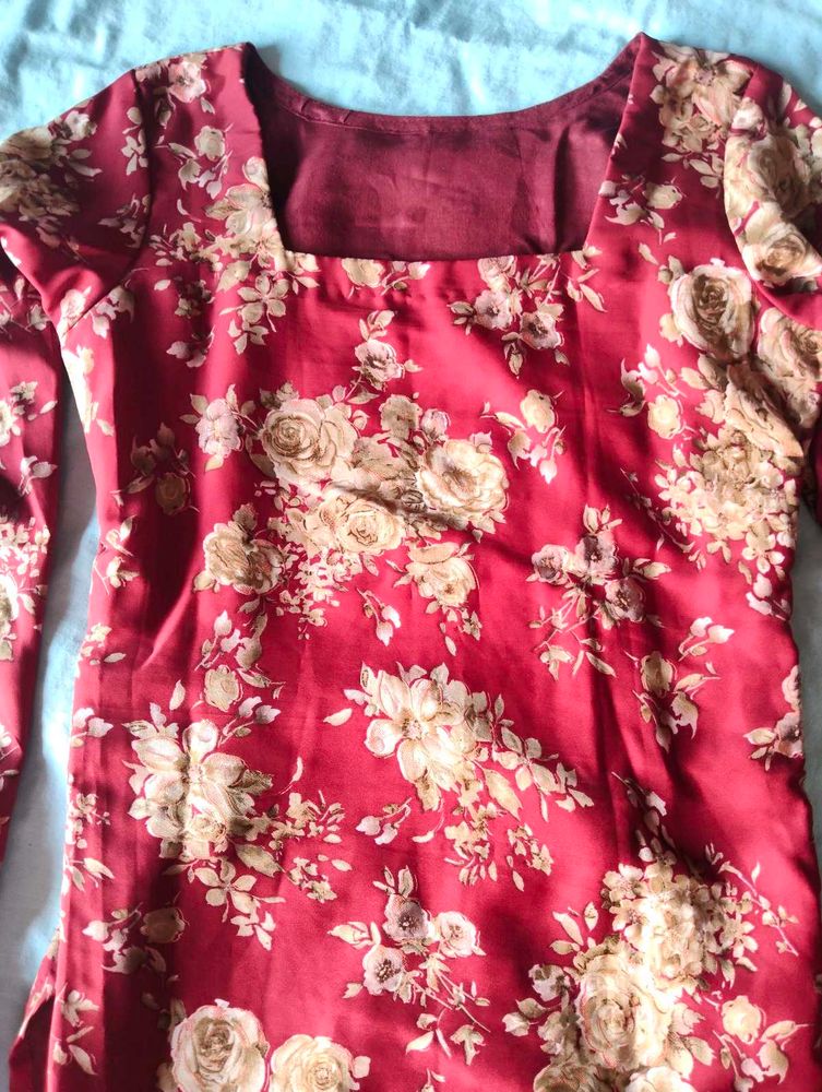 Red Floral Print kurti
