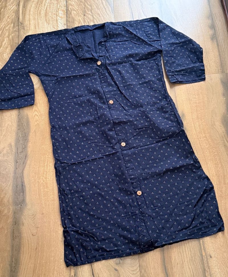 Navy Blue Printed Kurta
