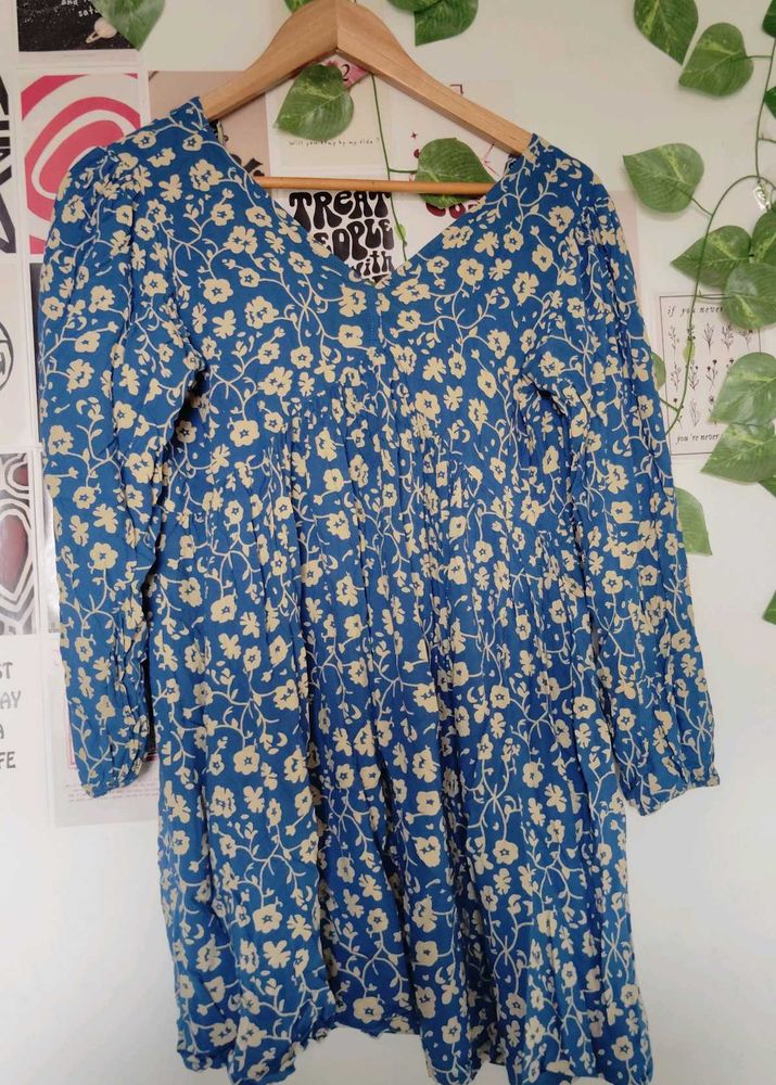 Blue Floral Print Mini Dress