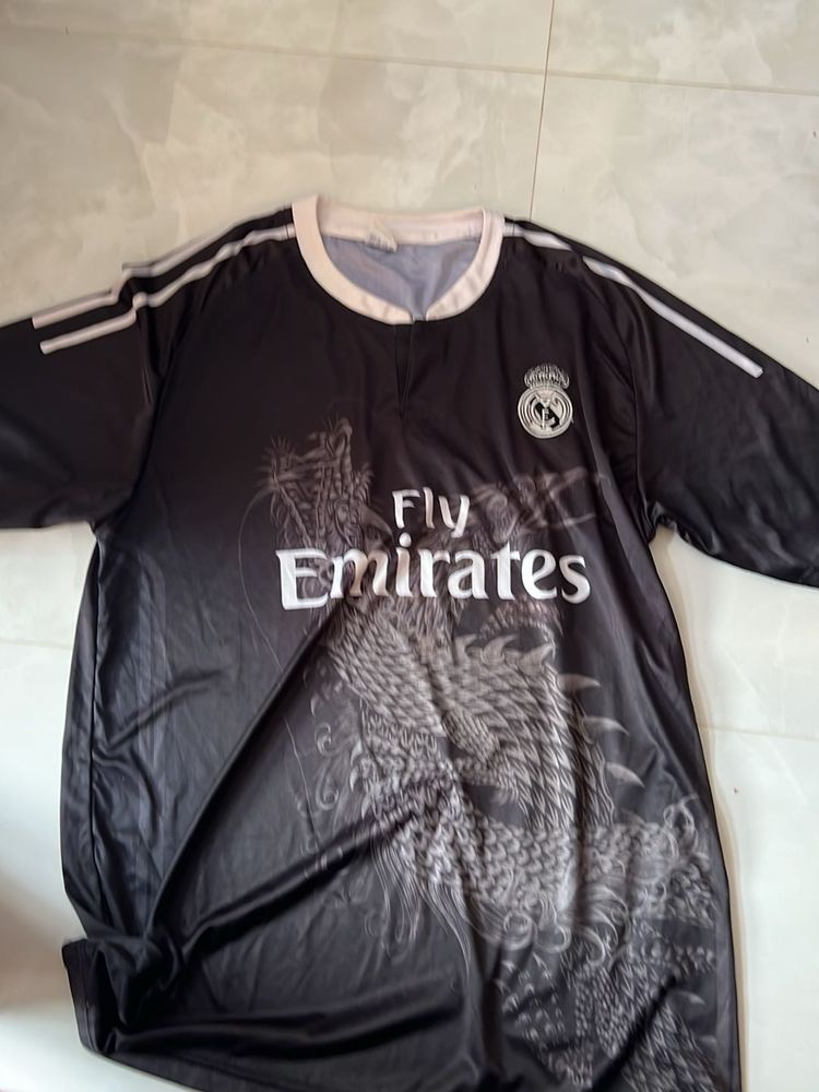 Men's Real Madrid Black Dragon Print T-Shirt