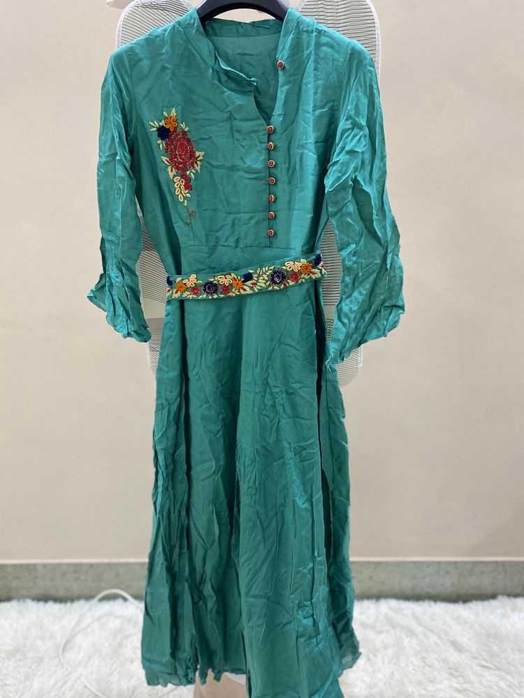Boho Embroidered Teal Maxi Dress