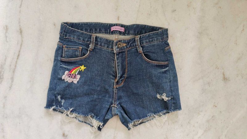 Cute Denim Shorts with Rainbow Patch
