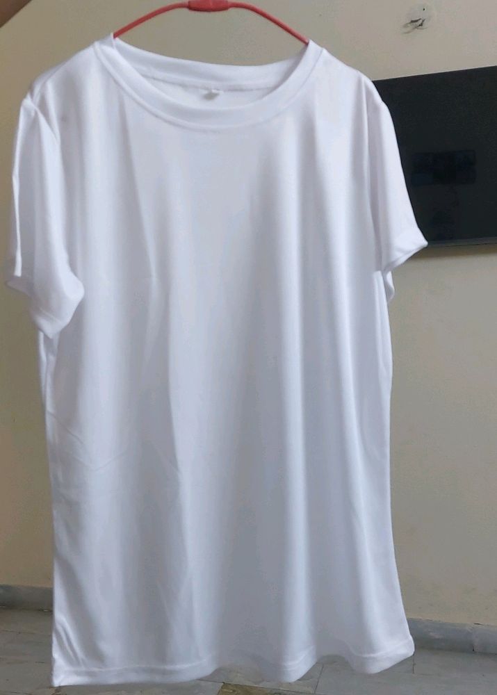 New White Poly Cotton Regular Tishirt