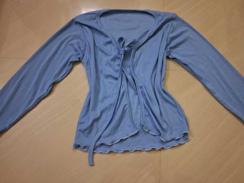 Light Blue Tie-Front Cardigan