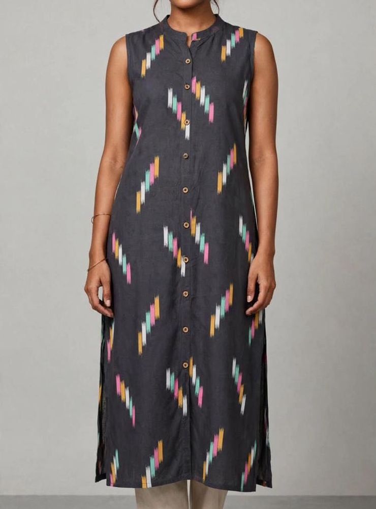 Stylish Grey Kurta with Ikkat Print