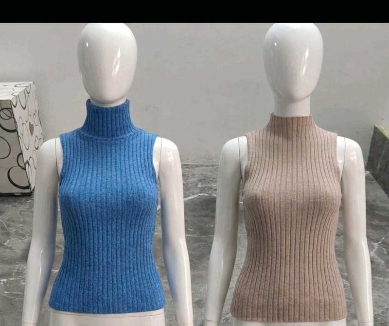 Sleeveless Ribbed Turtleneck Top