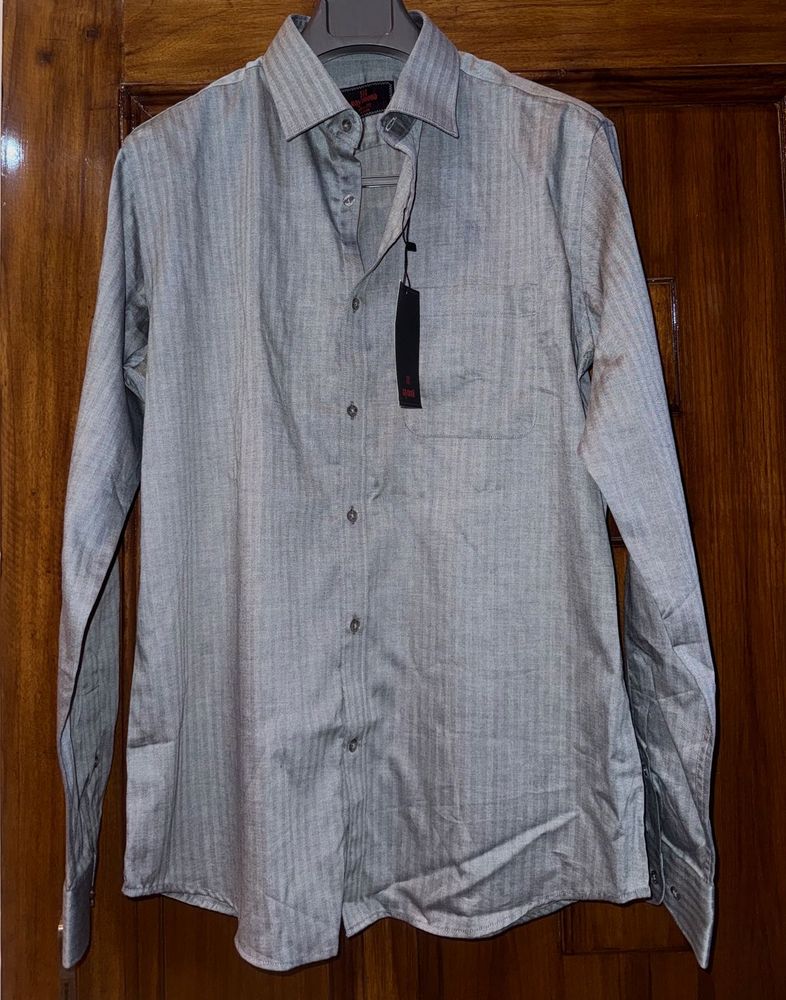 raymond Classic Grey Striped Dress Shirt