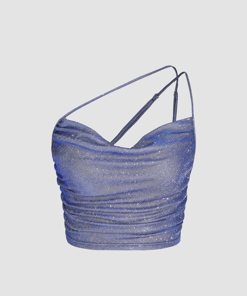 Sparkly Blue Ruched Crop Top
