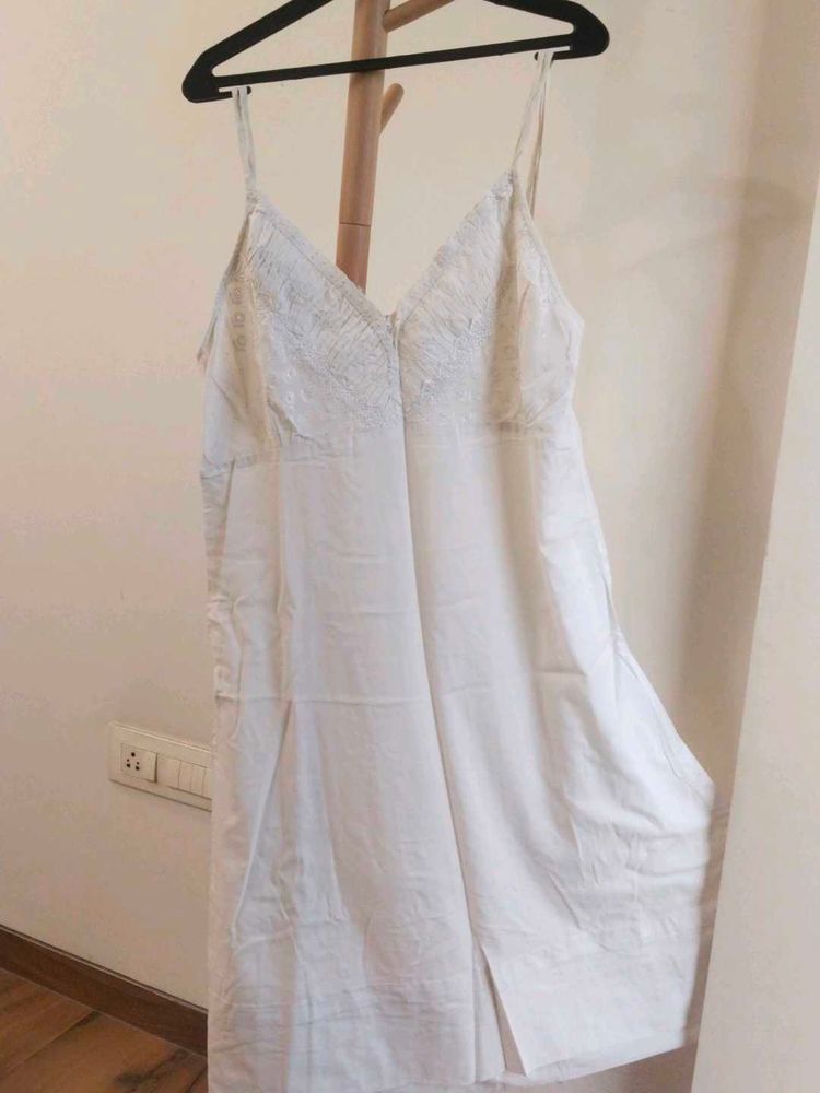 Elegant White Spaghetti Slip Night Dress