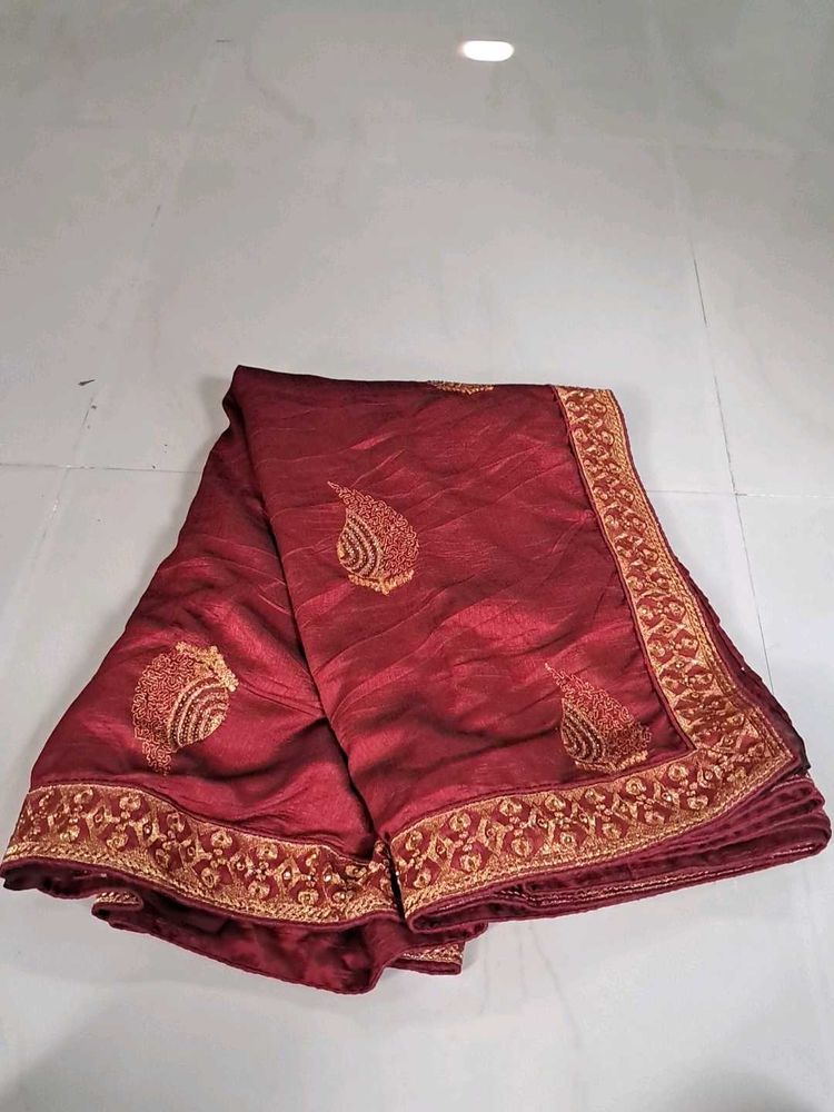 Elegant Red Embroidered Saree