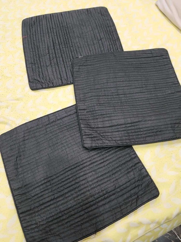 Set of 3 Black Textured Cushion Covers