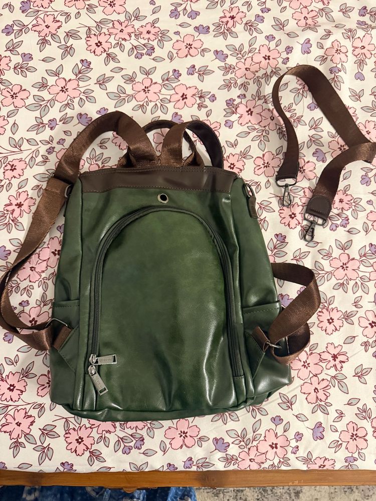 Stylish 2-in-1 Convertible Green Backpack ToteBag