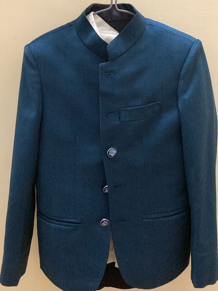 Boys Bandhgala Suit Blue Coat Black Pant