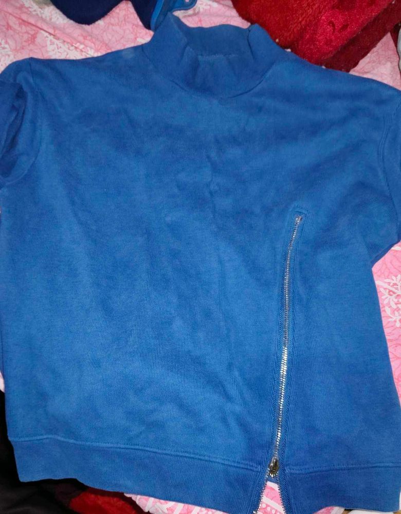 Blue Asymmetrical Zip Sweatshirt