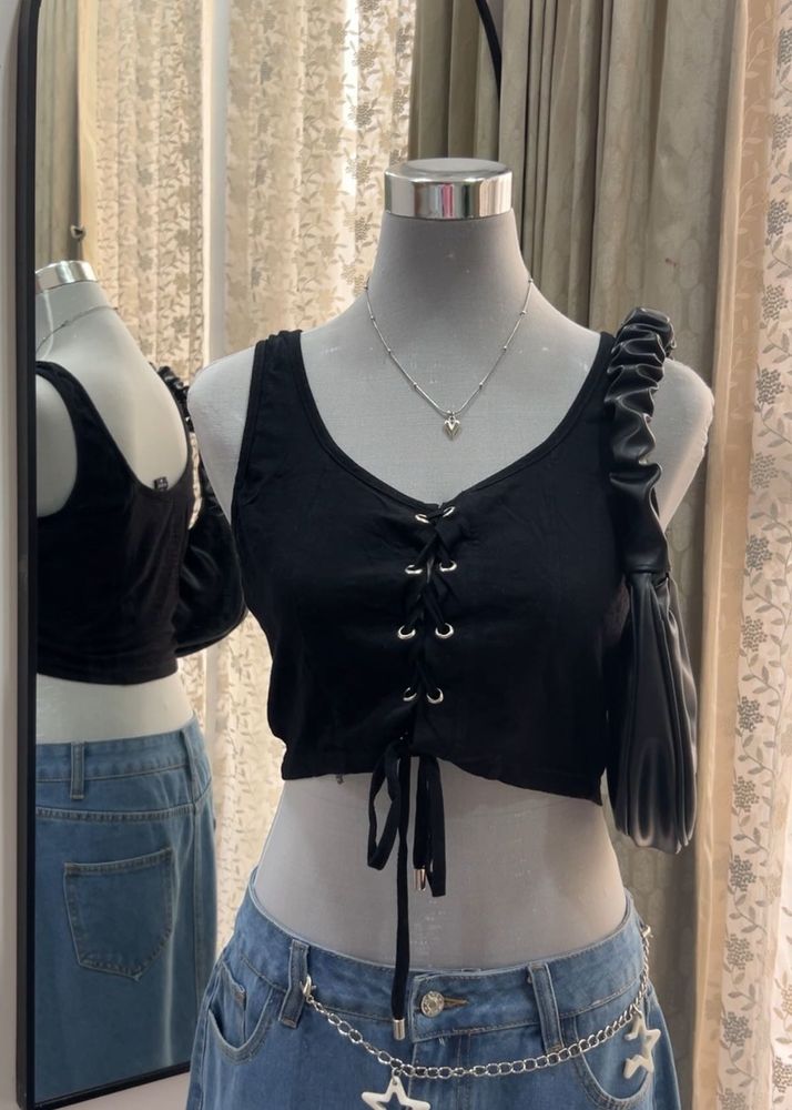 TEXCO Lace Up Crop Top