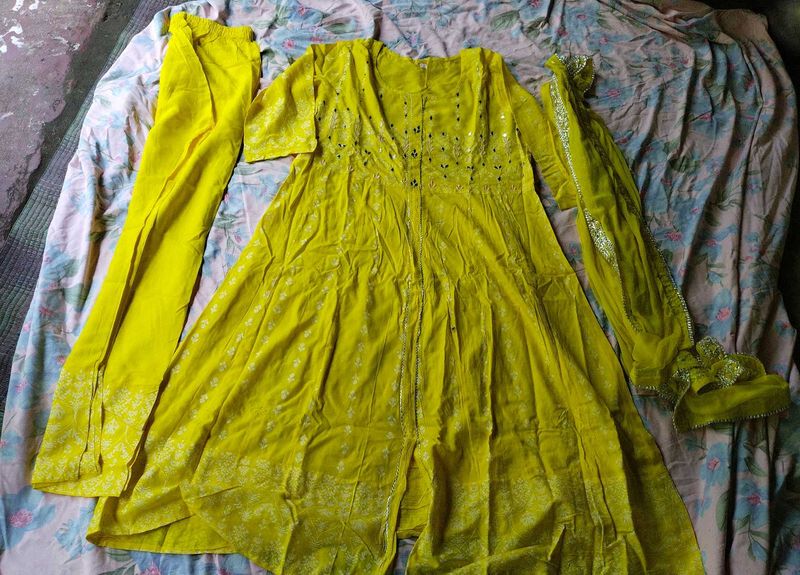Yellow Anarkali Kurta Set with Dupatta