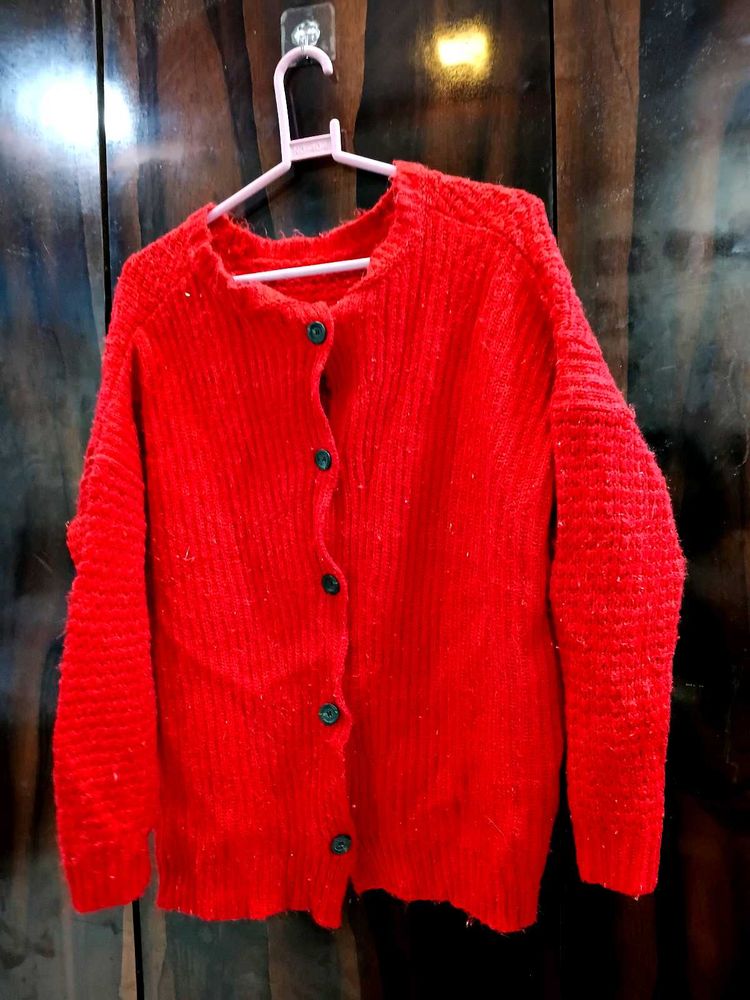 Vibrant Red Knit Cardigan