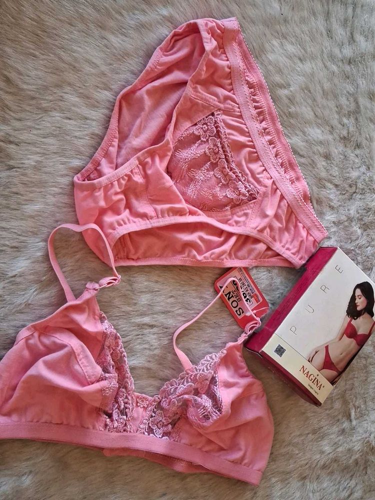 Pink Lace Bra and Panty Set