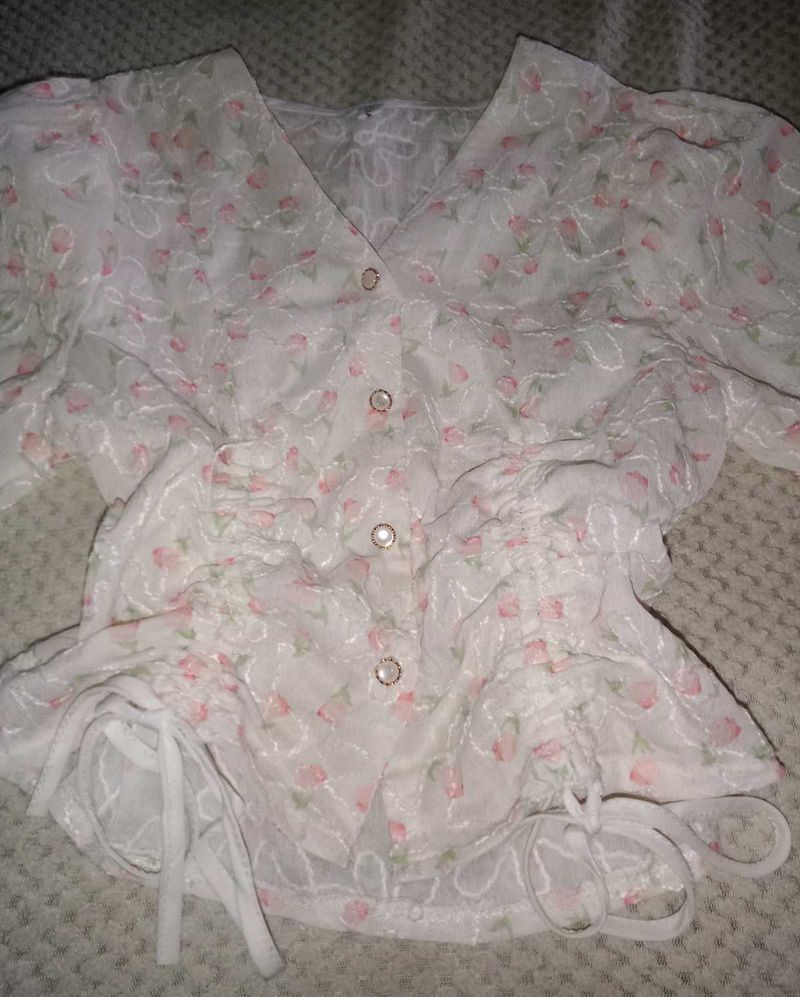 Sheer Floral Puff Sleeve Blouse