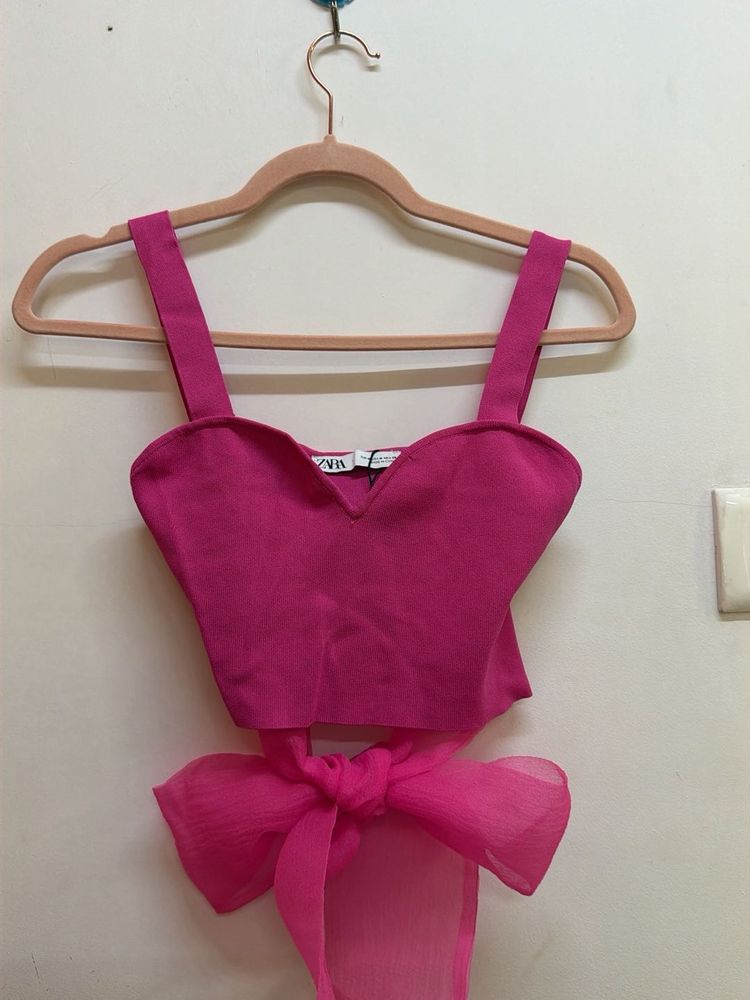 Hot Pink Crop Top with Scarf Detail
