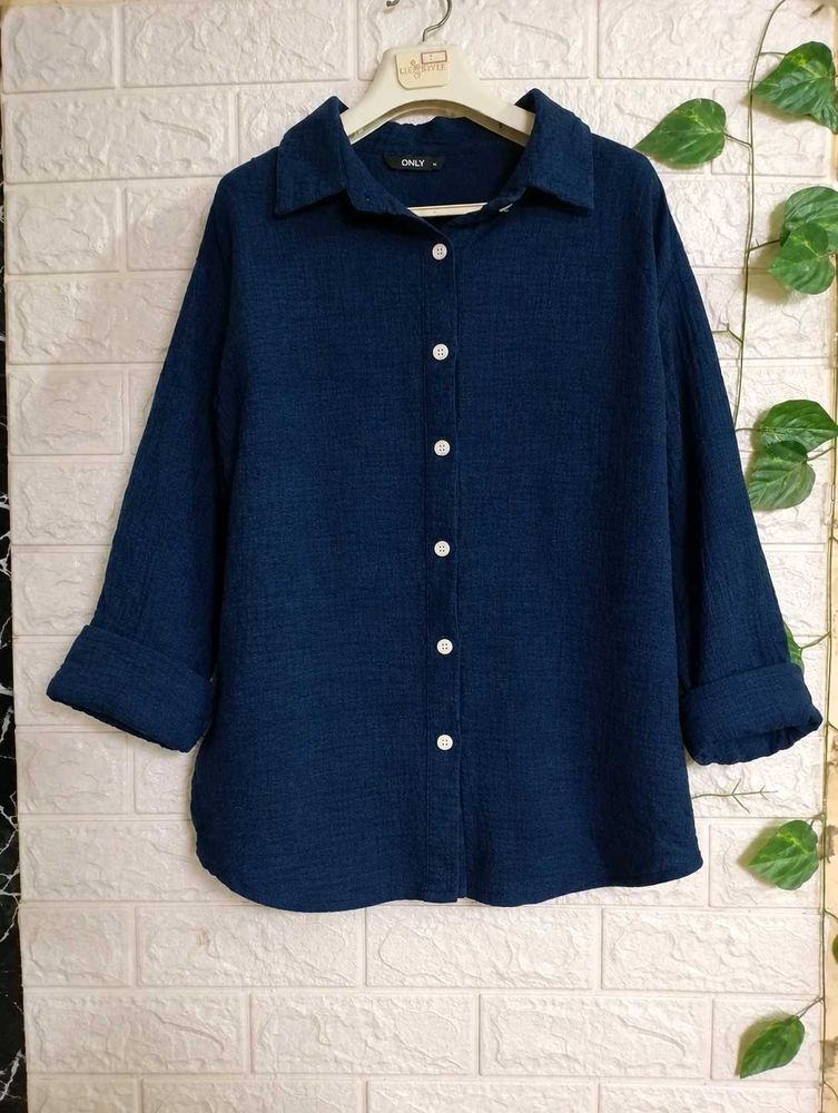 ONLY Navy Blue Textured Button-Up Shirt