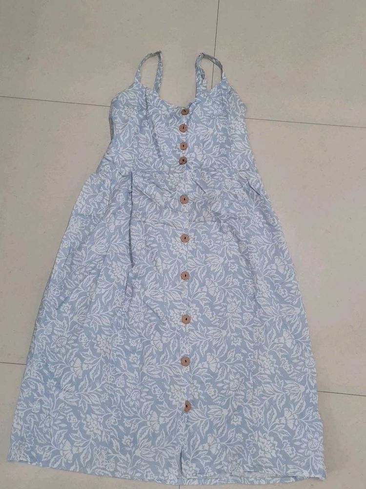 Blue Floral Button-Down Midi Dress