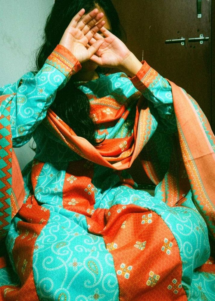 anarkali Style Teal &amp; Orange Maxi Gown lehariya