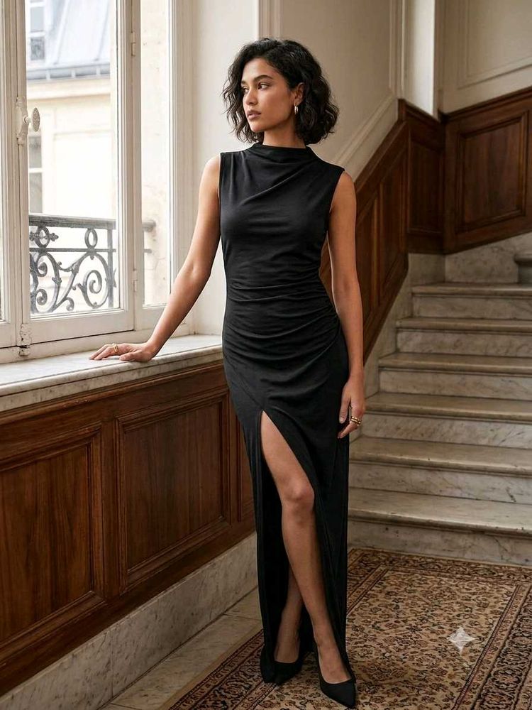 Elegant Black Sleeveless Maxi Dress(XXL)