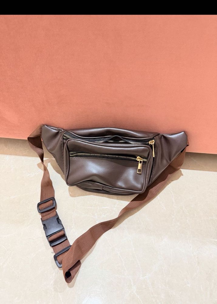 set of 2 Brown &amp; black Faux Leather Fanny Pack
