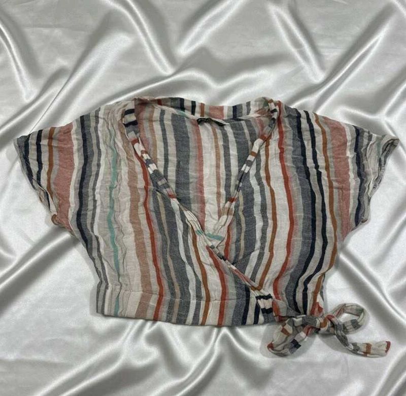 Striped Wrap Top - Casual Style