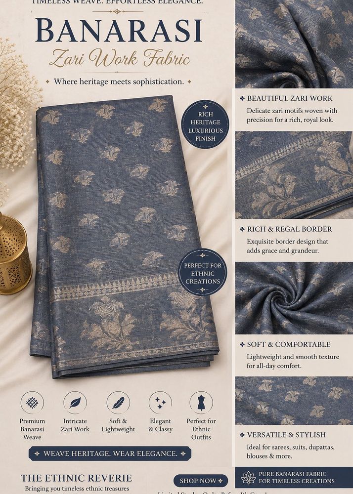 Greyish Blue Banarasi Fabric