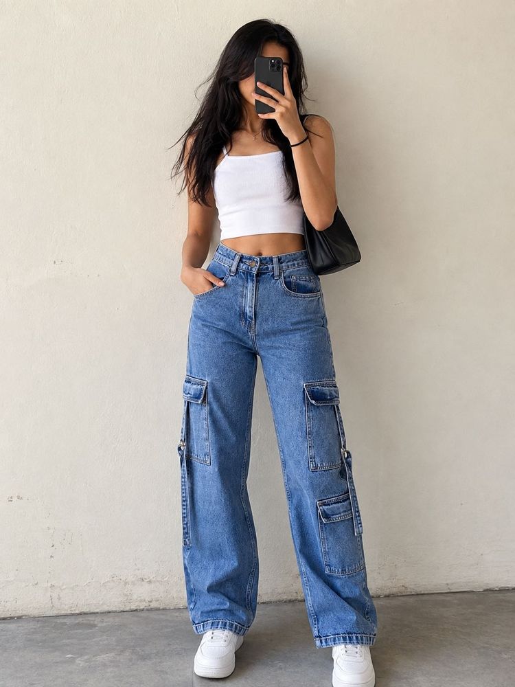Trendy Blue Cargo Jeans