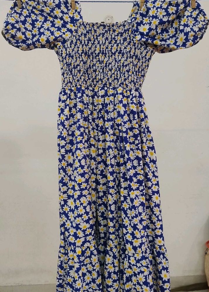 Daisy Print Smocked Dress