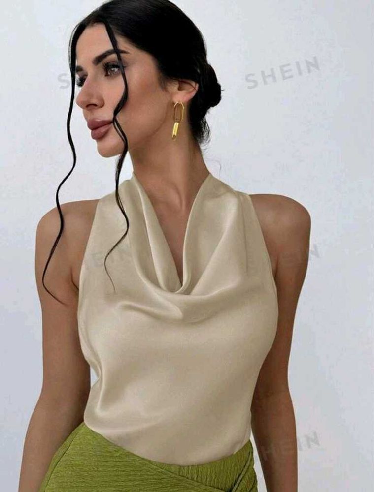 savana Satin Cowl Neck Halter Top