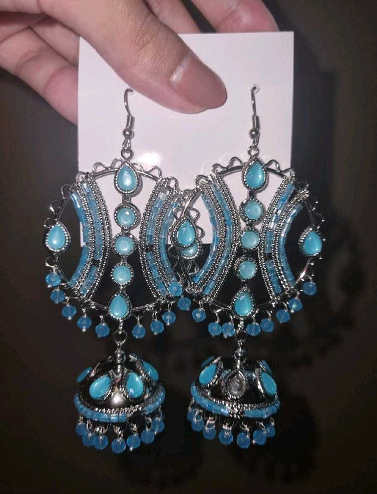Boho Blue Jhumka Earrings