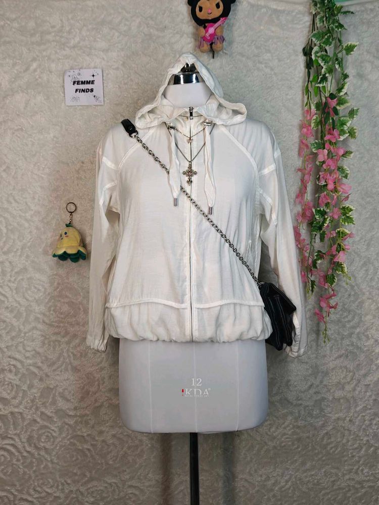 White Hooded Zip-Up Jacket