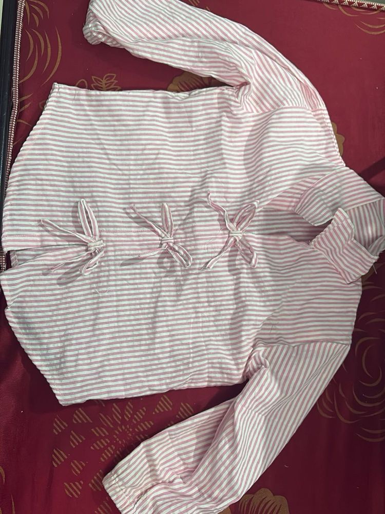 Pink Striped Button-Up Top
