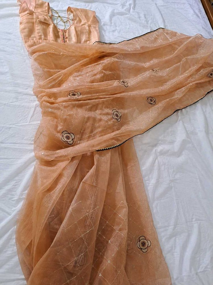 vintage Peach Saree with Blouse🌸