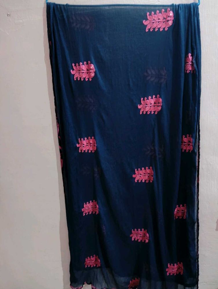 Embroidered Navy Blue Dupatta