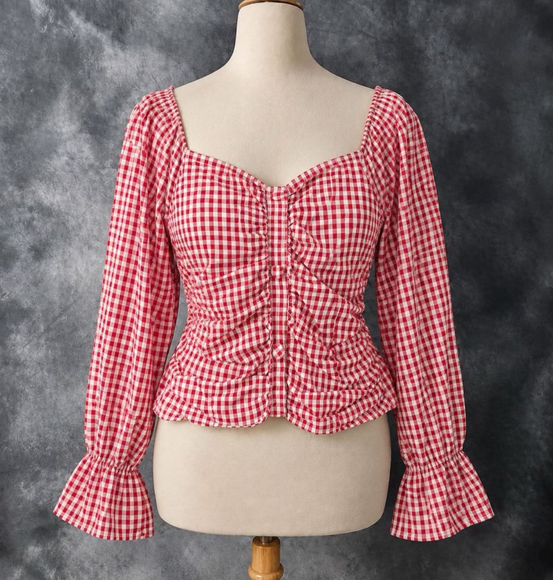 Red Gingham Ruched Top