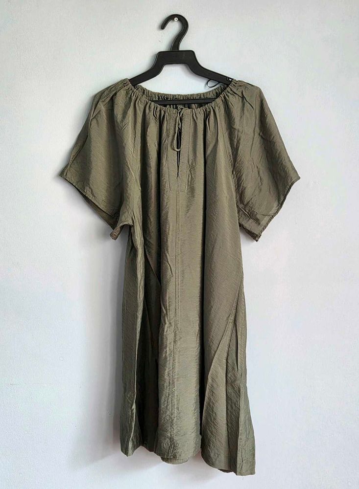 Olive Green Relaxed Fit Midi Dress H&amp;M