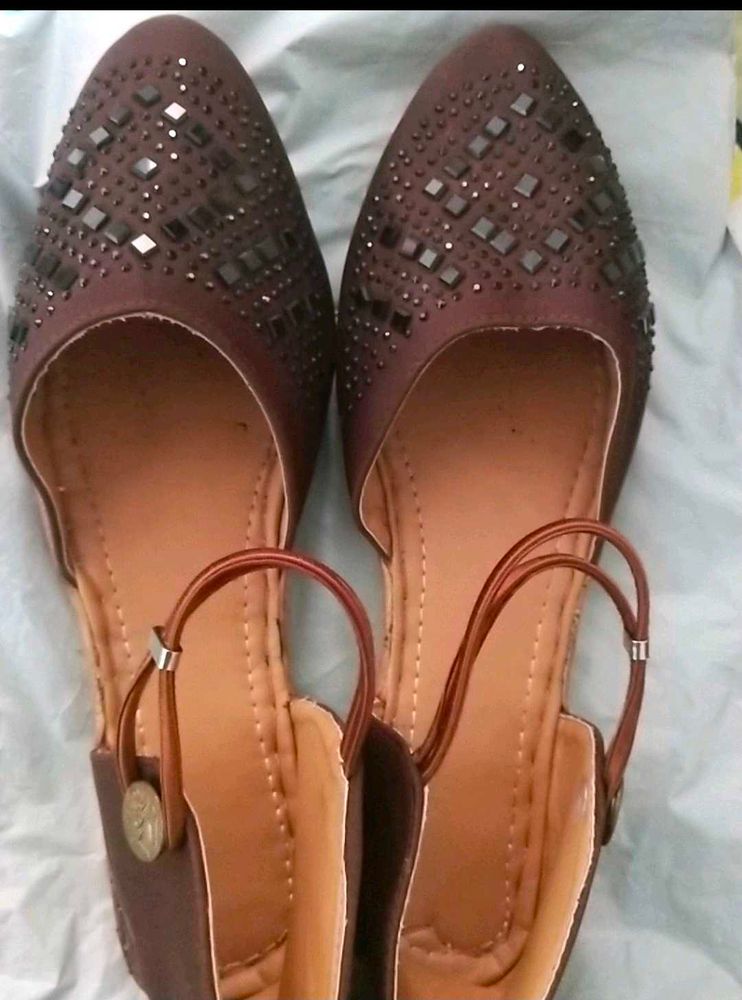 Embellished Brown Flat Sandals
