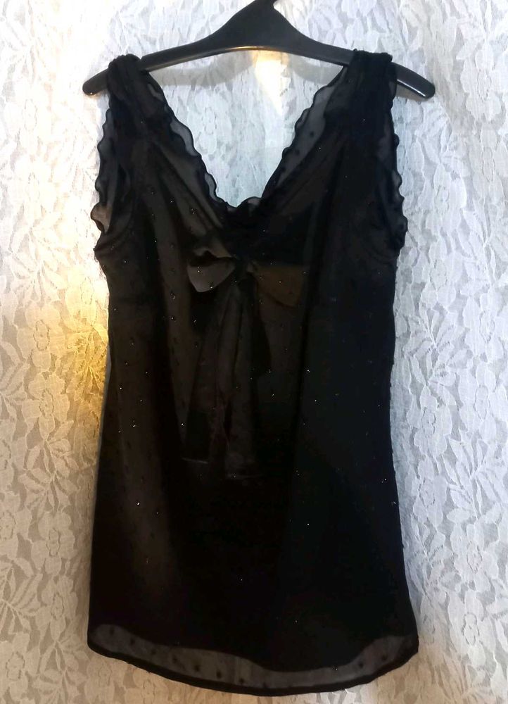 Sexy Black Sheer Bow Top