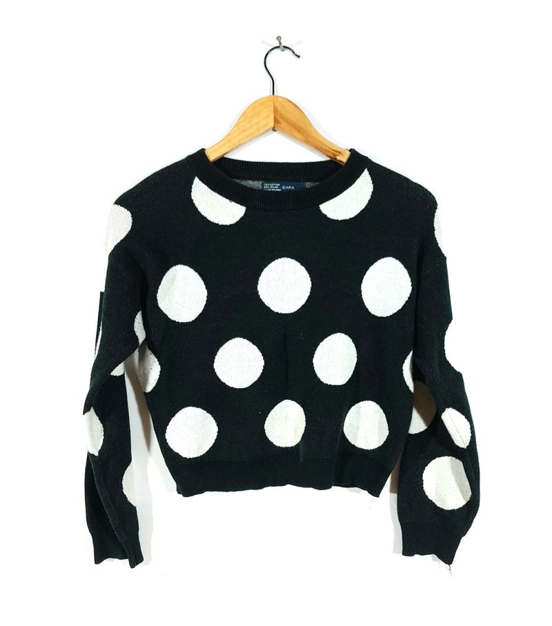 Black Polka Dotted Crop Top (Women's)