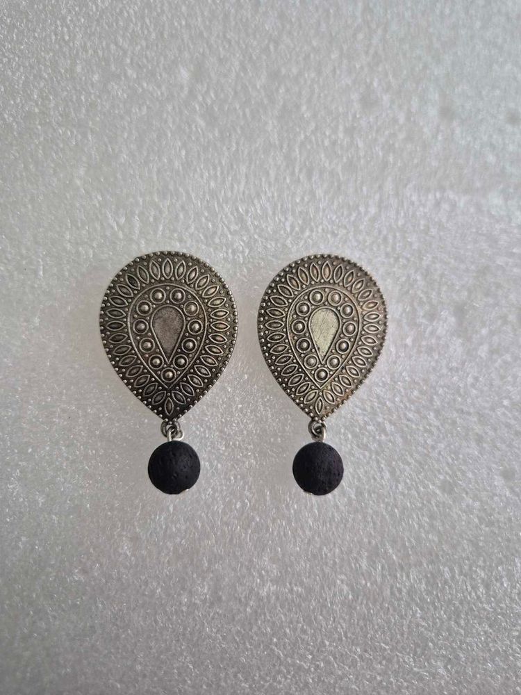 Ethnic Dangle Earrings with Black Beads-Unused