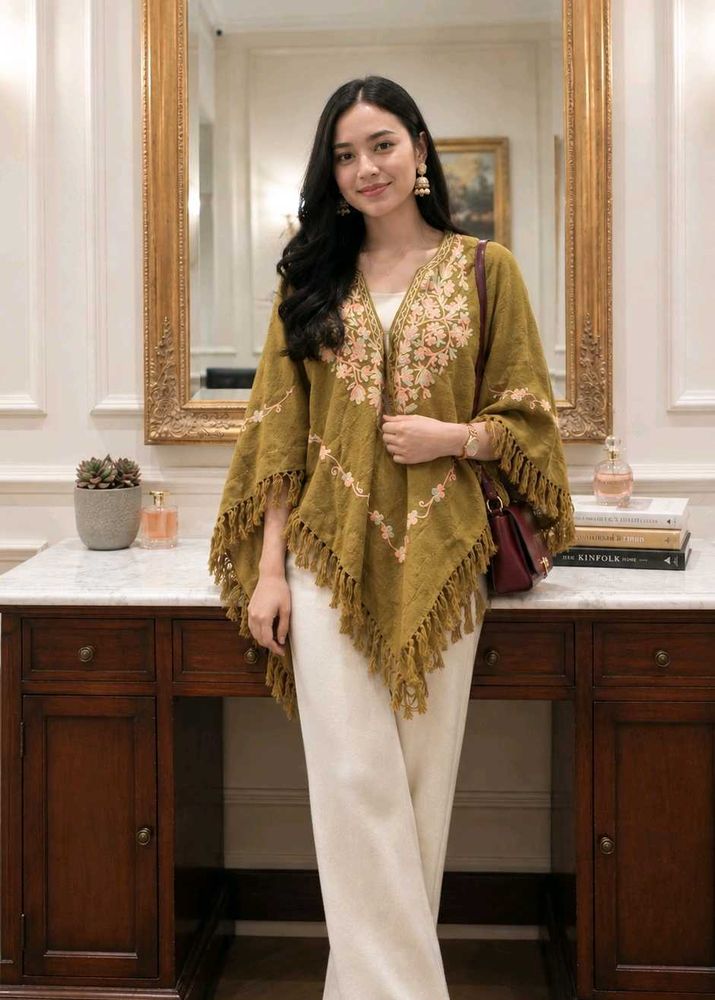 Embroidered Olive Green Kaftan Top