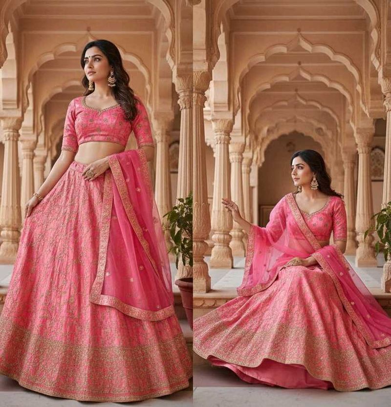 Pink Embroidered Lehenga Choli Set