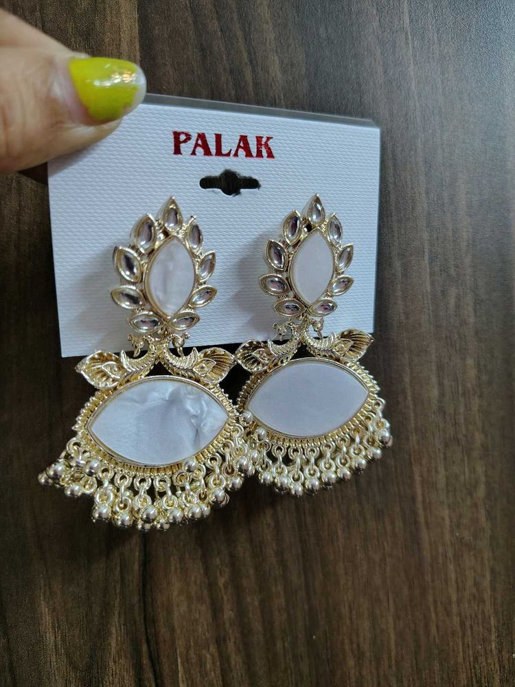 Elegant Palak Earrings - White &amp; Gold (3-set combo